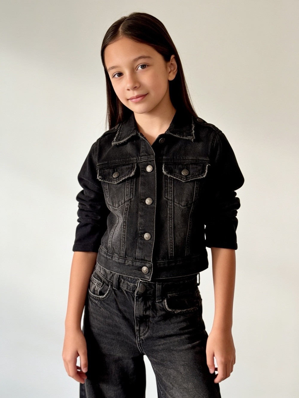 Zara Washed Black Wide-Leg Kids Jeans